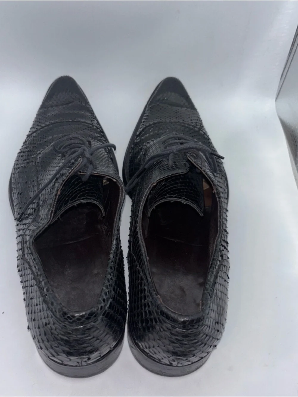 Dolce Gabbana Men's Black snake Textured Leather Lace-Up Dress Shoes